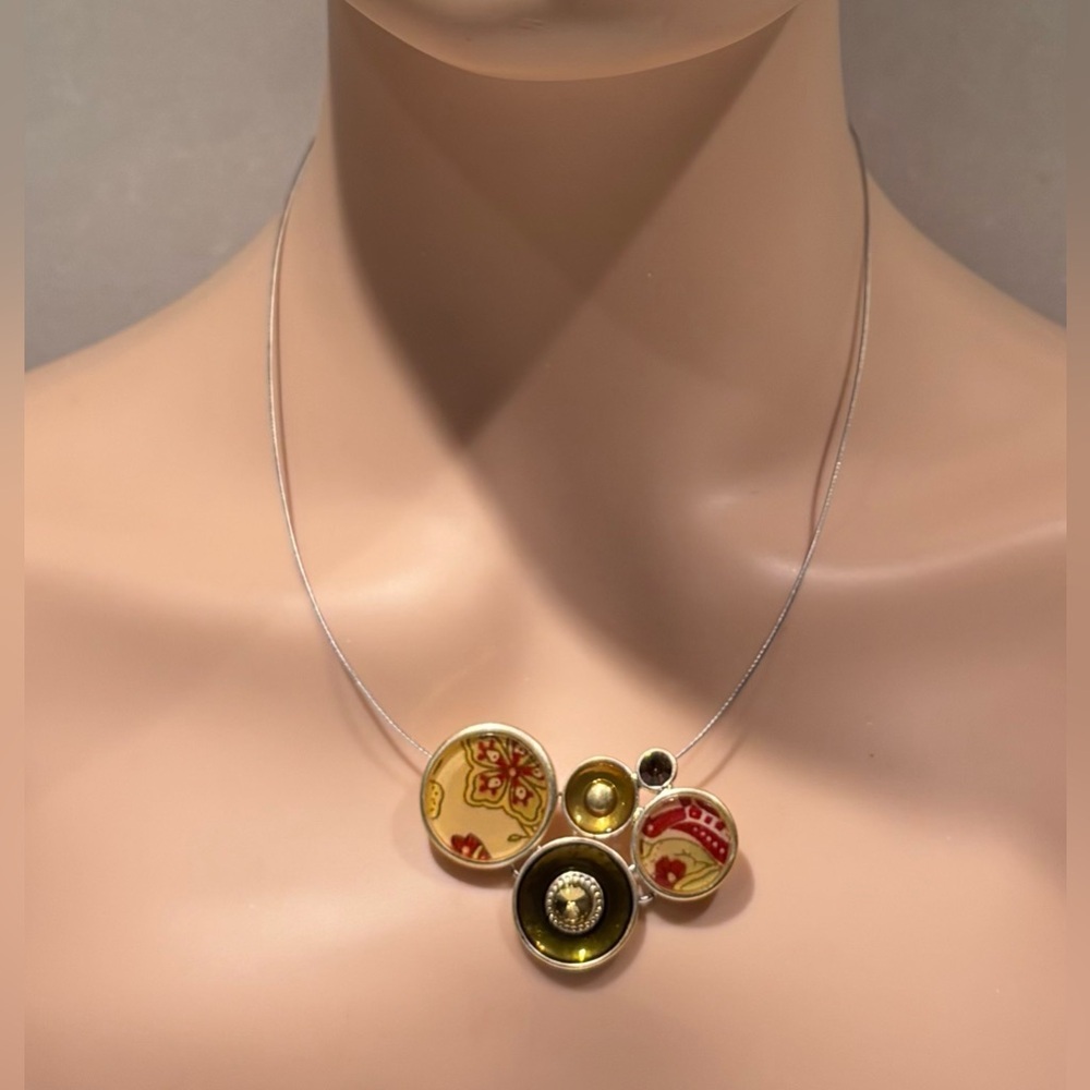 Eclectic Circle Statement Pendant Necklace Red And Gold